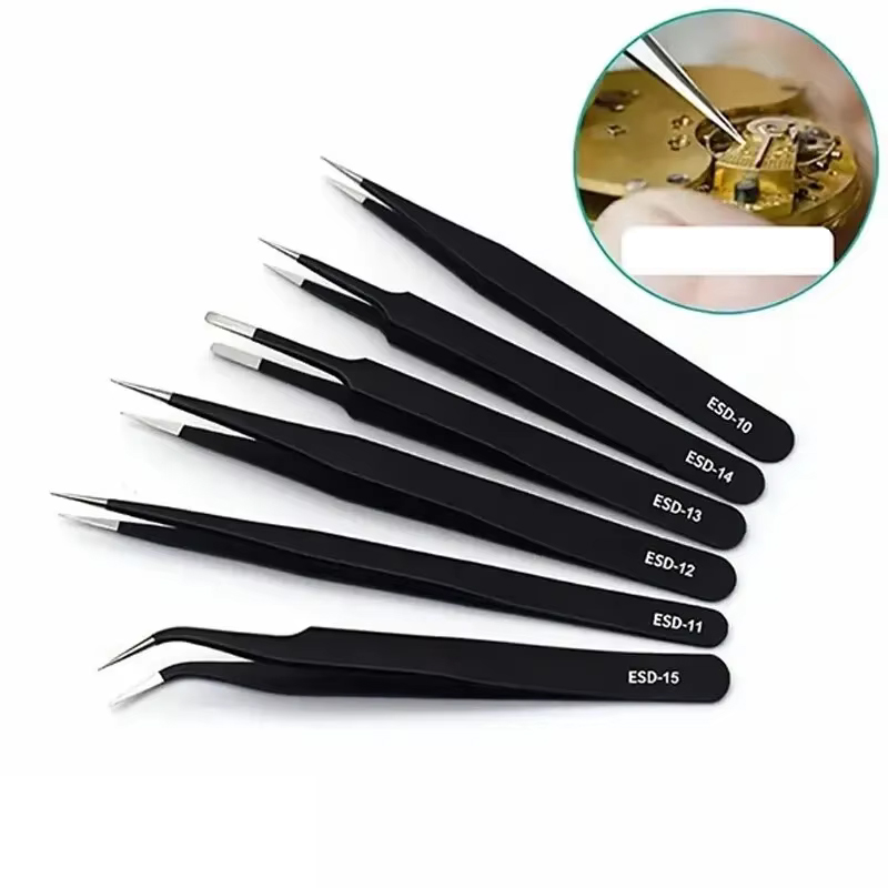 Diy Electronics Soldering Kit - 6pcs Precision Long Tweezers Set ESD