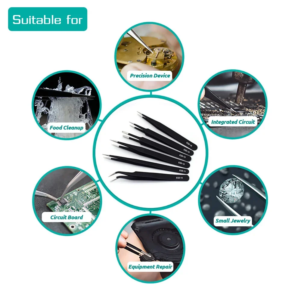 6pcs Precision Tweezers Set ES - Diy Electronics Soldering Kit recension och pris